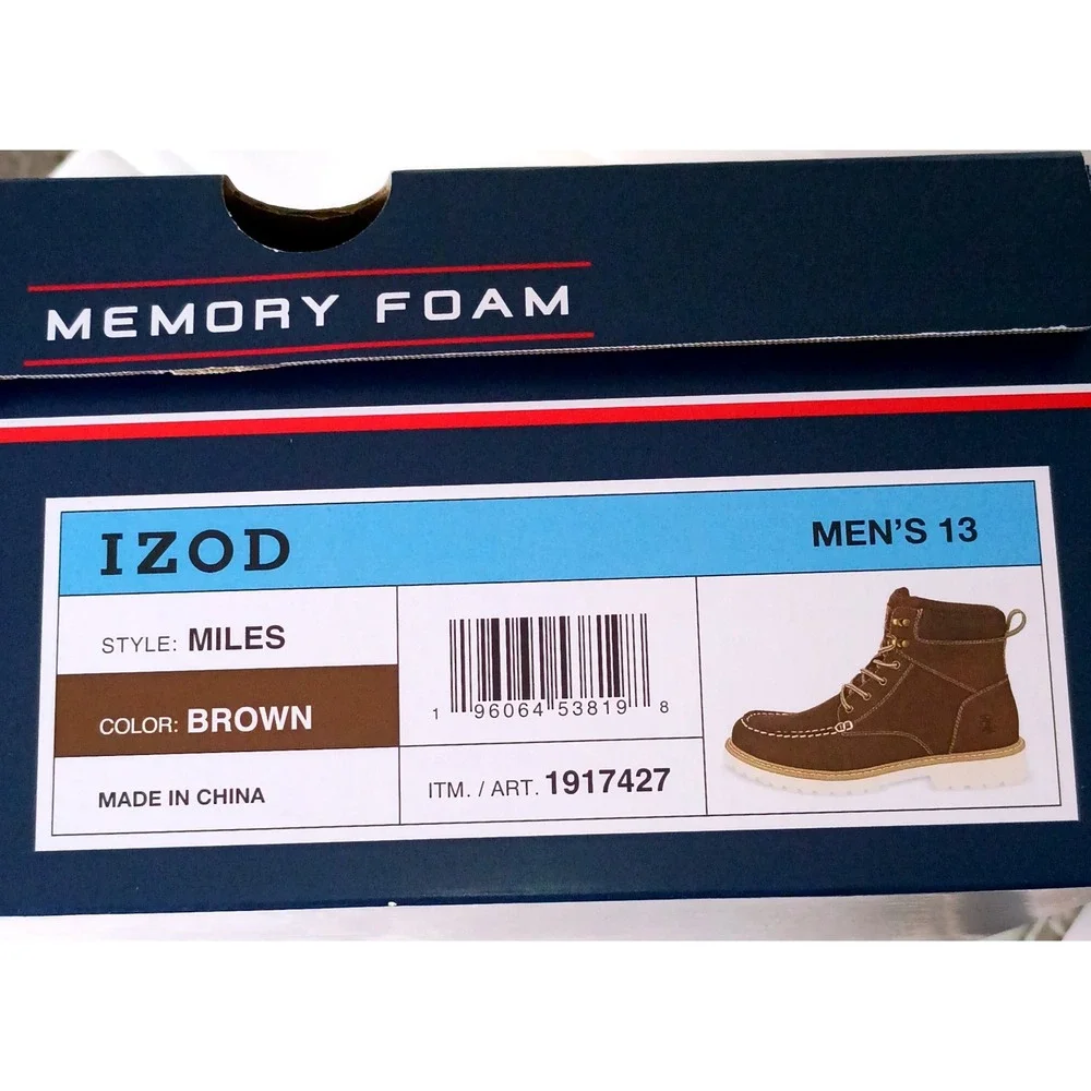 IZOD Miles Boot Men Size 13 Brown Memory Foam Moc Toe Lace Up 1917427
